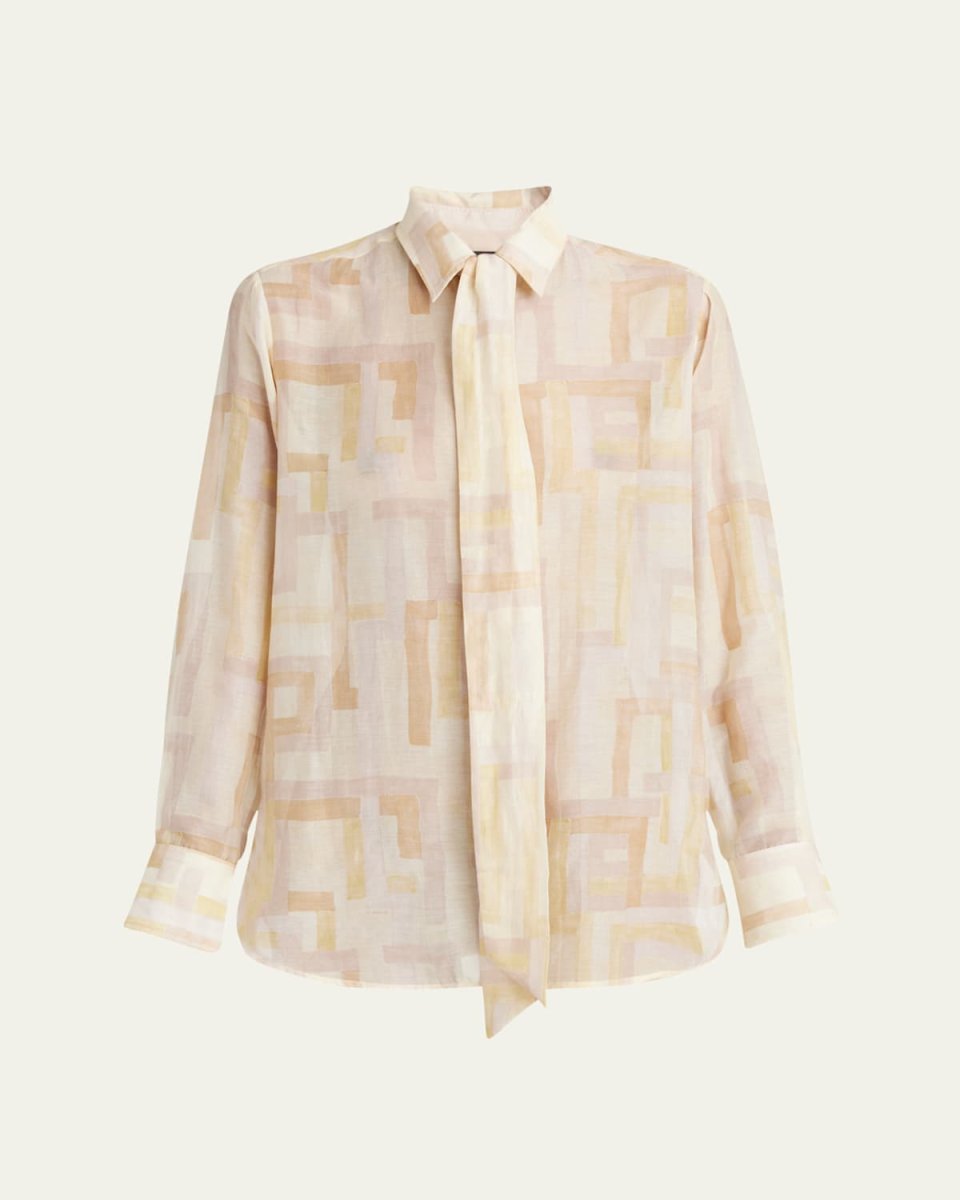 Printed Detachable Tie Blouse